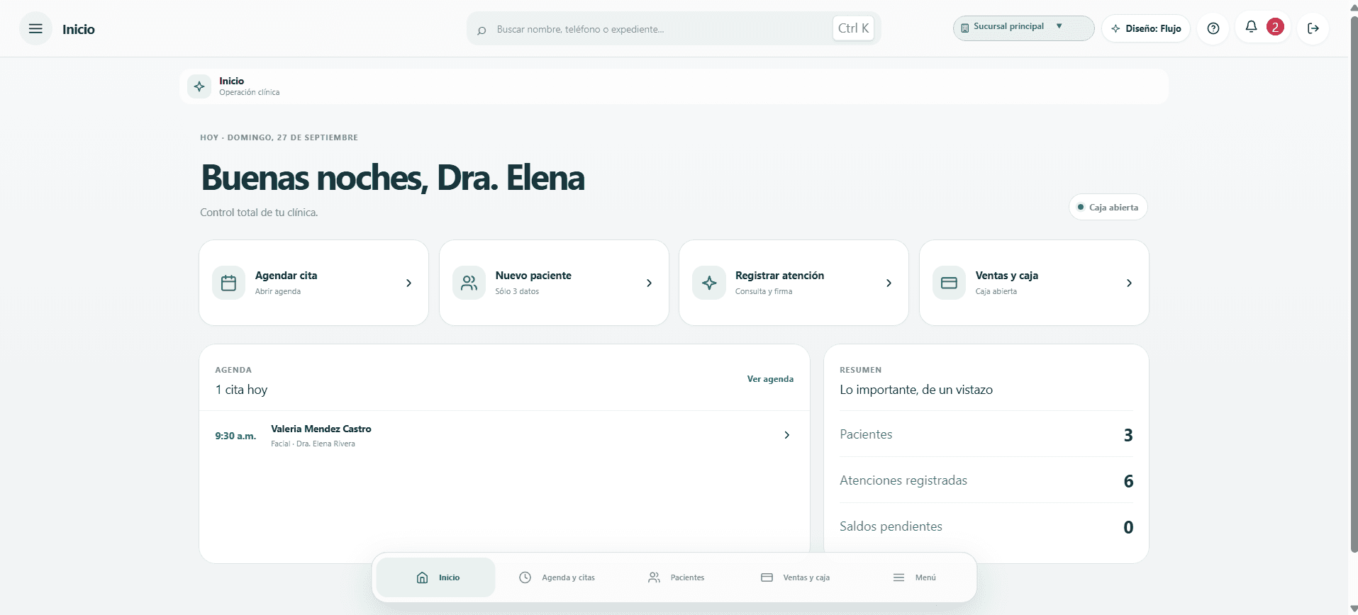 Inicio de Rexpedi en computadora, con agenda, accesos a atención y navegación adaptada.